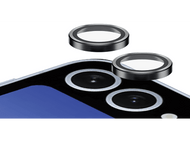 Objectifs d'appareil photo de téléphone. Deux objectifs noirs sont sur le dessus d'un téléphone bleu. Les objectifs sont ronds.