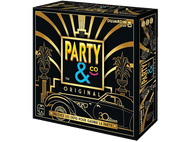 Boîte de jeu Party & Co. Fond noir avec design art déco doré et voiture. 30e anniversaire.