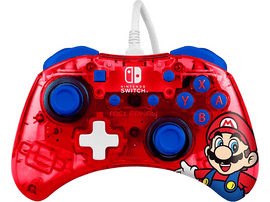 Manette Nintendo Switch rouge et transparente avec Mario.