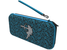 Charger l&#39;image dans la galerie, Étui à motifs bleu et noir avec une figurine et une sangle.
