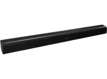 Charger l&#39;image dans la galerie, Barre de son noire, forme linéaire, avec la marque PEAQ visible. Fond sombre.
