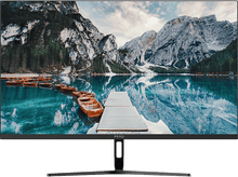 Charger l&#39;image dans la galerie, Vue panoramique avec montagnes, lac, jetée en bois et petits bateaux reflétés dans l&#39;eau.
