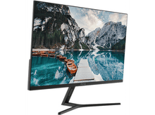 Charger l&#39;image dans la galerie, Écran d&#39;ordinateur avec vue sur le lac et les montagnes, et une jetée en bois. Support noir, fond blanc.
