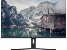 Charger l&#39;image dans la galerie, Écran d&#39;ordinateur affichant un paysage avec des montagnes, un lac et une maison en bois sur pilotis.
