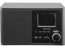 Charger l&#39;image dans la galerie, Radio PEAQ noire avec grille de haut-parleur, écran et boutons.
