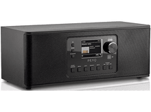 Charger l&#39;image dans la galerie, Radio PEAQ noire avec un écran affichant des informations musicales et des boutons de contrôle.
