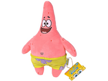 Charger l&#39;image dans la galerie, Peluche de Patrick l&#39;Étoile de mer en short jaune, souriant et faisant signe.
