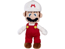 Charger l&#39;image dans la galerie, Peluche Fire Mario portant un chapeau blanc avec un &#39;M&#39;. Salopette rouge et moustache complètent le look.
