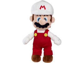 Peluche Fire Mario portant un chapeau blanc avec un 