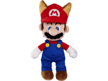 Charger l&#39;image dans la galerie, Peluche Mario avec chapeau rouge à oreilles, chemise rouge, salopette bleue et chaussures marron.
