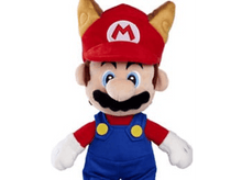 Charger l&#39;image dans la galerie, Peluche Mario portant un chapeau rouge avec des oreilles. Salopette bleue, moustache et fond blanc.
