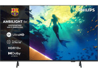 Un téléviseur Philips Ambilight affiche une sirène dans une scène sous-marine avec le logo du FC Barcelone en haut à gauche.