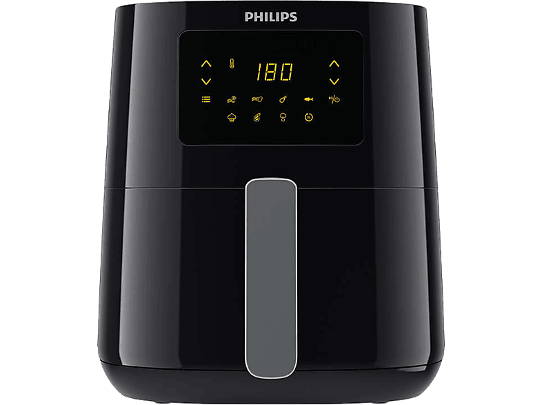 Friteuse à air Philips noire avec un affichage numérique indiquant 180 degrés.