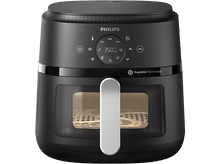 Charger l&#39;image dans la galerie, Friteuse à air noire avec une poignée argentée. Elle a un affichage numérique.
