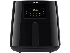 Friteuse à air Philips noire avec un affichage numérique indiquant 180. Elle a une poignée et des boutons de commande.