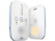 Ensemble de babyphone Philips Avent, deux appareils blancs et bleus avec boutons et lumières.