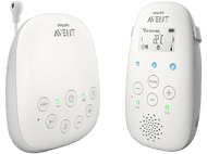 Deux babyphones blancs Philips Avent. L'un affiche la température, l'autre a des boutons.