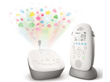 Charger l&#39;image dans la galerie, Un babyphone Philips avec une base et un écran. Des formes colorées sont au-dessus.
