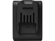 Batterie d'aspirateur noire. Possède un port de charge et une pince en haut.