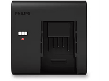 Charger l&#39;image dans la galerie, Un chargeur Philips noir avec trois indicateurs de niveau de batterie et une lumière de charge rouge.
