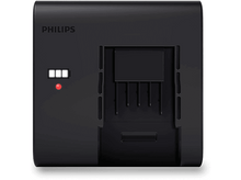 Charger l&#39;image dans la galerie, Chargeur Philips noir avec indicateur de charge et lumière rouge.
