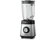 Charger l&#39;image dans la galerie, Un blender Philips argenté et noir avec un bocal en verre.
