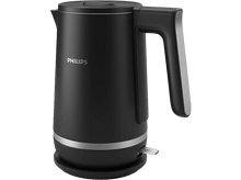 Charger l&#39;image dans la galerie, Bouilloire électrique Philips noire sur socle noir avec poignée.
