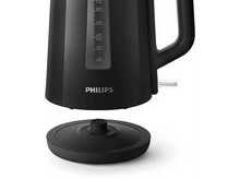 Charger l&#39;image dans la galerie, Bouilloire électrique Philips noire avec indicateur de niveau d&#39;eau et base séparée.
