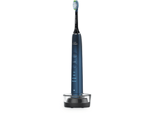 Charger l&#39;image dans la galerie, Brosse à dents électrique Philips Sonicare bleue et base de chargement. Boutons et indicateurs visibles.
