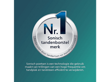 Charger l&#39;image dans la galerie, Une publicité avec du texte et le chiffre un. Elle fait la promotion d&#39;une brosse à dents sonique.
