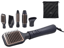 Charger l&#39;image dans la galerie, Kit d&#39;outils de coiffure. Comprend une brosse, plusieurs accessoires et un sac de transport noir.
