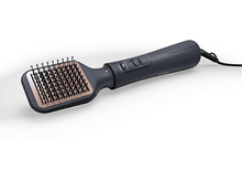 Charger l&#39;image dans la galerie, Brosse à coiffer, manche gris foncé, poils or rose, sur fond blanc.
