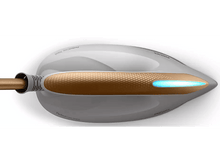 Charger l'image dans la galerie, Un fer à repasser Philips blanc et doré vu de dessus. Le fer a une lumière bleue.
