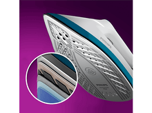 Charger l&#39;image dans la galerie, Gros plan de la base d&#39;un fer à repasser avec vue détaillée des couches. Le fer est blanc et bleu.
