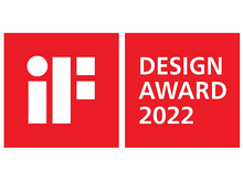 Charger l&#39;image dans la galerie, Un carré rouge avec le logo &#39;iF&#39; et le texte &#39;DESIGN AWARD 2022&#39;.
