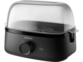 Stérilisateur Philips Avent noir avec couvercle transparent et bouton de commande.