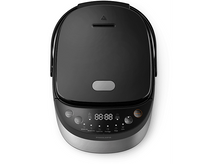 Charger l&#39;image dans la galerie, Cuiseur à riz noir et argenté avec boutons et affichage numérique.
