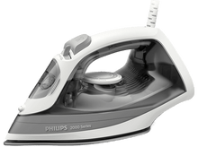 Charger l&#39;image dans la galerie, Fer à repasser Philips blanc et gris, série 2000, avec poignée grise et réservoir d&#39;eau transparent.

