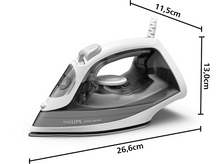 Charger l&#39;image dans la galerie, Fer à repasser blanc et gris avec dimensions superposées sur fond blanc.
