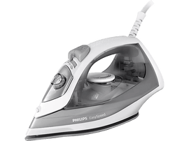 Fer à repasser Philips EasySpeed, blanc et gris, sur fond transparent.
