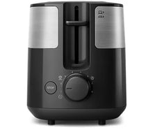 Charger l&#39;image dans la galerie, Grille-pain noir et argenté. Un cadran, un bouton stop et deux fentes sont visibles.
