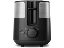 Charger l&#39;image dans la galerie, Grille-pain noir et argenté avec bouton de réglage et deux fentes.
