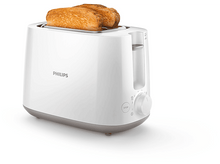 Charger l&#39;image dans la galerie, Grille-pain Philips blanc et gris. Deux tranches de pain grillé à l&#39;intérieur.
