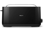 Un grille-pain noir avec le logo 'PHILIPS'.