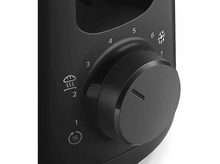 Charger l&#39;image dans la galerie, Gros plan sur le cadran de commande d&#39;un grille-pain noir avec des réglages numérotés.
