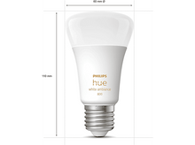 Charger l&#39;image dans la galerie, Ampoule intelligente Philips Hue blanche avec dimensions. L&#39;ampoule est sur fond blanc.
