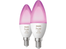Charger l&#39;image dans la galerie, Deux ampoules intelligentes Philips Hue avec une lumière rose émanant de l&#39;ampoule.
