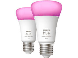 PHILIPS HUE  Ampoule Smart White and Color E27 9 W - 2 pièces (55009400) Ampoule LED connectée Multicolore Ajoutez un pont Hue Bridge pour débloquer plus de fonctionnalités
