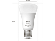 Charger l&#39;image dans la galerie, Ampoule intelligente Philips Hue blanche avec dimensions et mesures indiquées.
