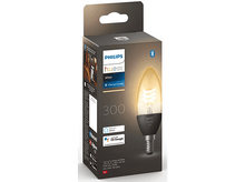 Charger l'image dans la galerie, Ampoule intelligente Philips Hue. L'emballage montre l'ampoule et les fonctionnalités : Bluetooth, Alexa, Google.
